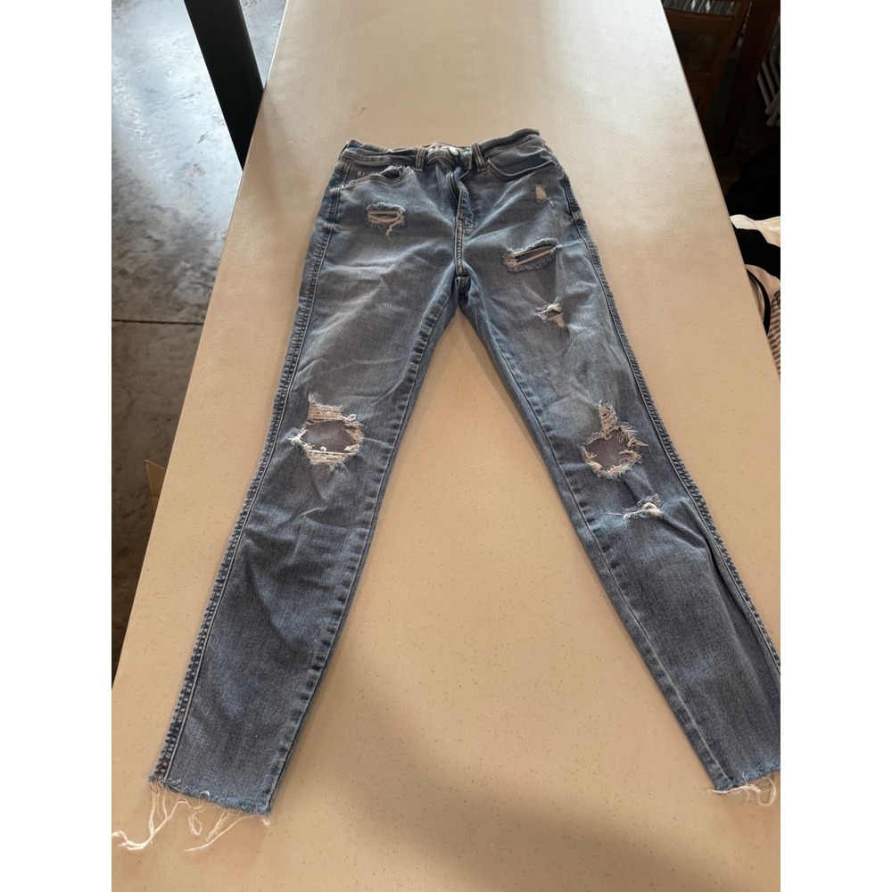 Daze Denim Womens High Rise Distressed Skinny Jeans Medium Wash Raw Hem Size 27